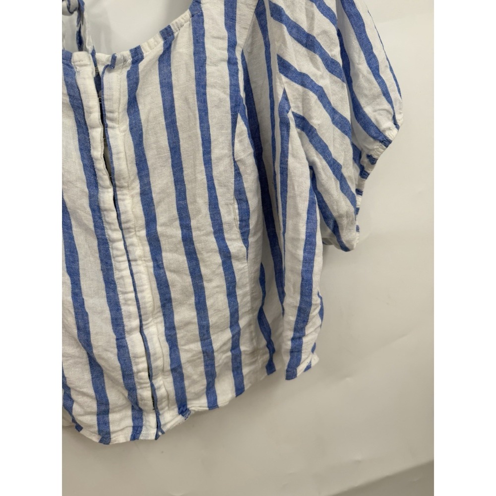 Torrid Plus Size Striped Crop Puff Shoulder Top Women 2X White Blue Preppy Beach - Picture 10 of 11